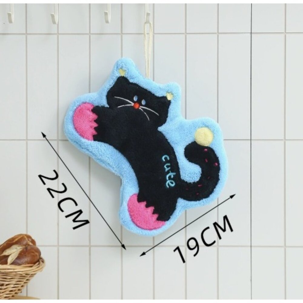 Cute Kawaii Black Cat Hand Towels Set of 2 Plush Towels for Kitchen or Bathrooms